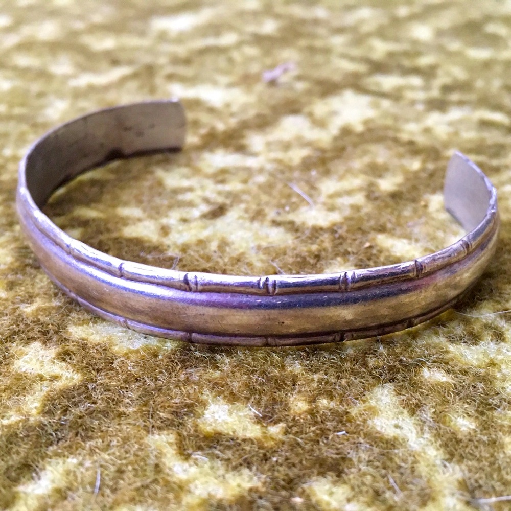 Vintage 1C Sterling Silver Bamboo Etched Cuff Bracelet